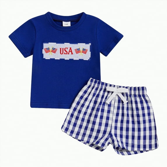 Futezty Toddler Boys Clothes Kids Little Boys Summer Outfits 2T 3T 4T 5T 6T Toddler Boy Shorts Set Dinosaur Print Short Sleeves T-Shirt and Elastic Plaid Shorts Set for 2 Piece Clothes Summer Outfit