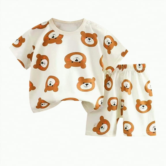 Futezty Toddler Boys Clothes Summer Outfit Sets, Boys Short Sleeved Twopiece Set With Cute Green Cartoon Pattern Boys Shorts Summer Clothes Set