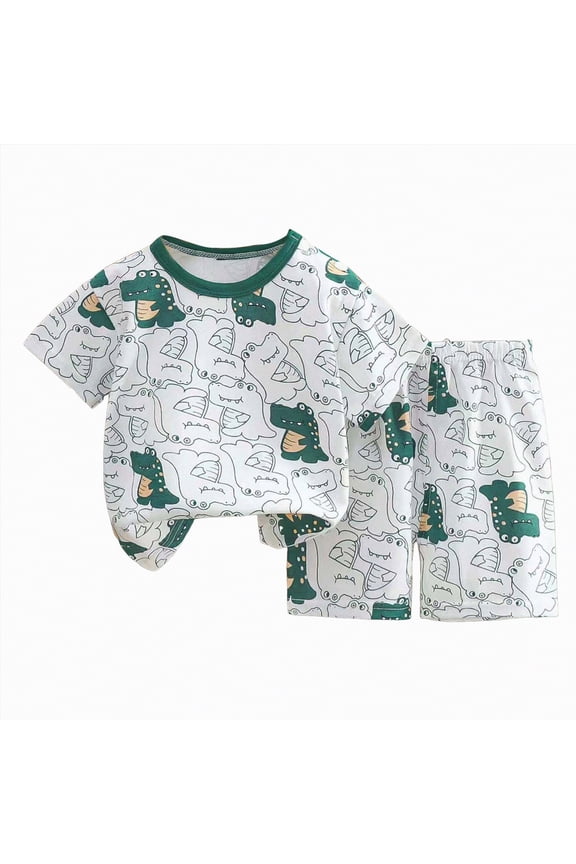 Toddler Boys Clothes Summer Outfit Sets, Boys Short Sleeved Twopiece Set With Cute Green Cartoon Pattern Boys Shorts Summer Clothes Set