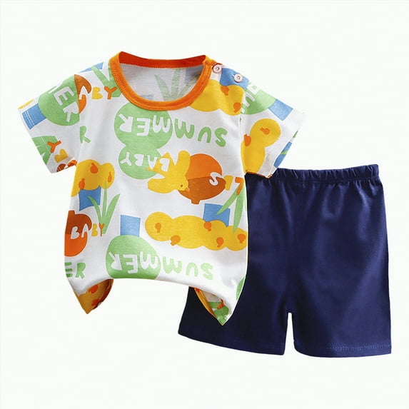 Futezty Toddler Boys Clothes Summer Outfit Sets, Boys Short Sleeved Twopiece Set With Cute Green Cartoon Pattern Boys Shorts Summer Clothes Set