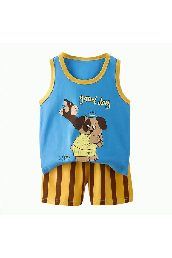 Toddler Boys Clothes Summer Outfit Sets, Boys Summer Cartoon Printed T Shirt Short Sleeve Shorts Two Piece Set Casual Outing For 2 To 7 Years Boys' Girls' Summer Clothes Two Piece Set