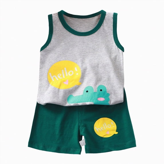 Futezty Toddler Boys Clothes Summer Outfit Sets, Boys Summer Cartoon Printed T Shirt Short Sleeve Shorts Two Piece Set Casual Outing For 2 To 7 Years Boys' Girls' Summer Clothes Two Piece Set