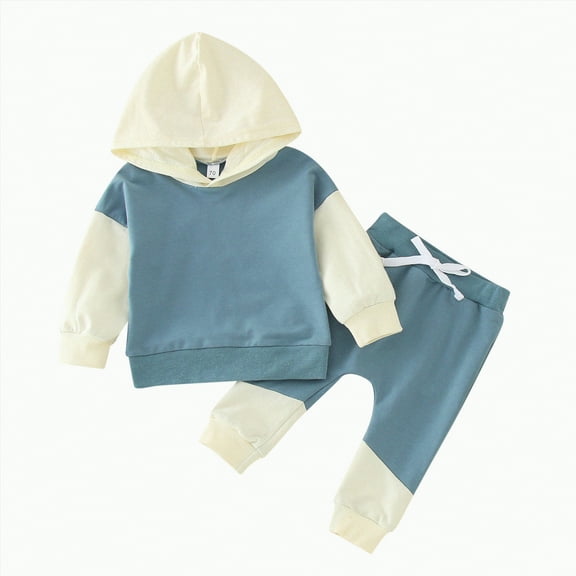 Futezty Toddler Boys Girls Clothes Fall Winter Outfit Sets, Baby Boy Girl Long Sleeve Crew Neck Hooded Elastic Waist 6 12 18 24 Months 2T 3T 4T 2 PC Everyday