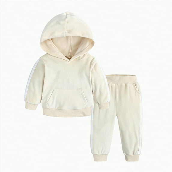 Futezty Toddler Boys Girls Clothes Fall Winter Outfit Sets, Baby Boy Girl Long Sleeve Crew Neck Solid Color Stretch 3M 6M 12M 18M 24M 2T 3T 2 PC Hoodie Sweatshirt + Pants