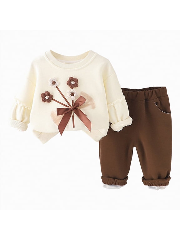 Toddler Boys Girls Clothes Fall Winter Outfit Sets, Baby Boy Girl Long Sleeve Round Neck Floral Elastic Waist 1T 2T 3T 4T 5T 6T 2Pcs Set Everyday