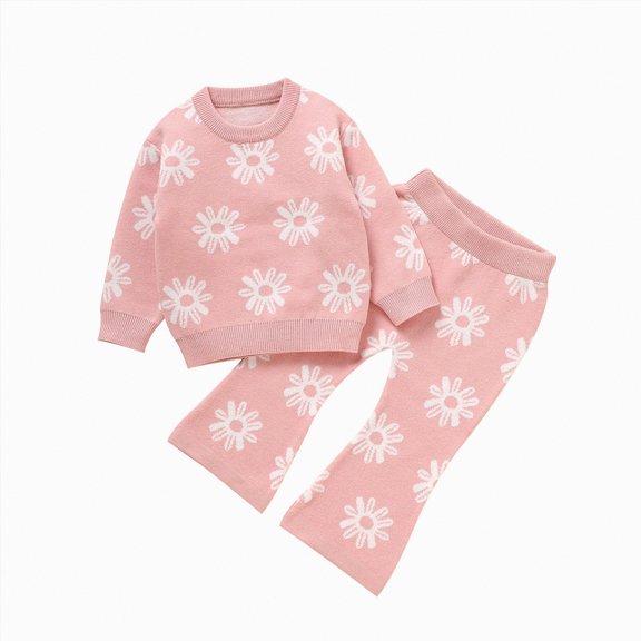 Futezty Toddler Boys Girls Clothes Fall Winter Outfit Sets, Baby Boy Girl Long Sleeved Crewneck Floral Stretch Waistband 6 12 18 24 Months 2T 3T 4T 2 Piece Top and Pants Set