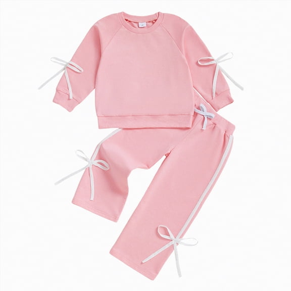 Futezty Toddler Boys Girls Clothes Fall Winter Outfit Sets, Baby Boy Girl Long Sleeved Round Neck Bow Pattern Elastic Waist 1T 2T 3T 4T 5T 6T 2 Piece Top and Pants Set