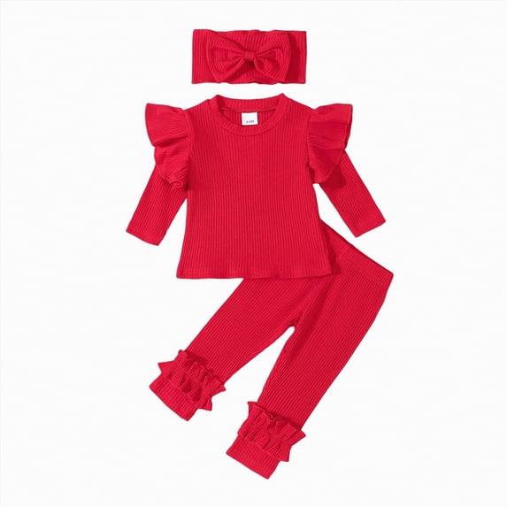 Futezty Toddler Boys Girls Clothes Fall Winter Outfit Sets, Baby Boy Girl Outfits Flying Sleeve Round Neck Solid Elastic Waist 1T 2T 3T 4T 5T 2PCS Everyday