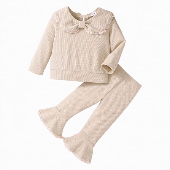 Futezty Toddler Boys Girls Clothes Fall Winter Outfit Sets, Baby Boy Girl Outfits Long Sleeve Round Neck Bow Pattern Elastic Waist 6M 12M 24M 2T 3T 4T 5T 2 Pcs Everyday