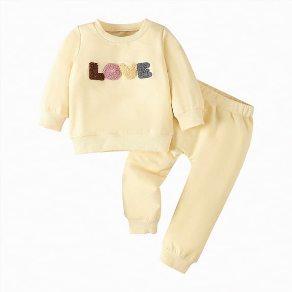Futezty Toddler Boys Girls Clothes Fall Winter Outfit Sets, Baby Boy Girl Outfits Long Sleeve Round Neck Solid Color Elastic Waist 0 6 12 18 24 Months 2T 3T 4T 2Pcs Set Everyday