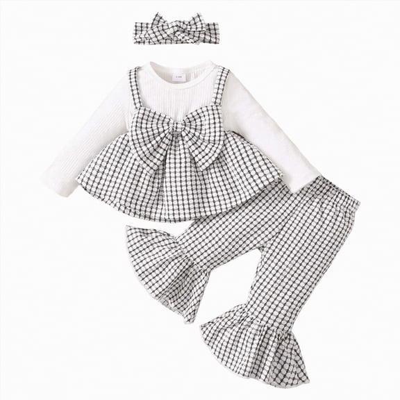 Futezty Toddler Boys Girls Clothes Fall Winter Outfit Sets, Baby Boy Girl Outfits Long Sleeved Crew Neck Checkered Plaid Elastic Waist 1T 2T 3T 4T 5T 6T 3PCS Everyday