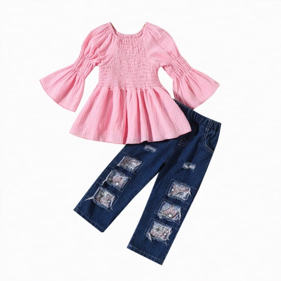 Futezty Toddler Boys Girls Clothes Fall Winter Outfit Sets, Baby Boy Girl Ruffle Sleeve Round Neck Patchwork Stretch 6M 9M 12M 2T 3T 4T 2-Pieces Set Everyday