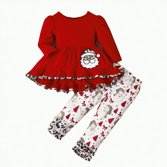 Futezty Toddler Boys Girls Clothes Fall Winter Outfit Sets, Baby Outfits Long Sleeve Crew Neck Santa Print Elastic Waist 6M 12M 24M 2T 3T 4T 5T 2 Piece Christmas