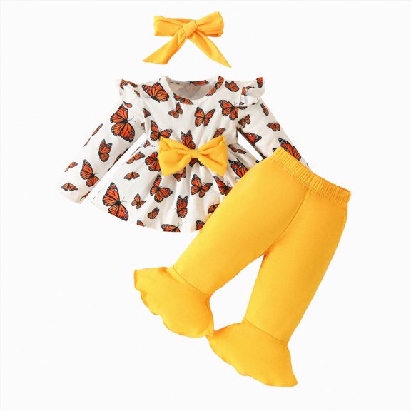 Futezty Toddler Boys Girls Clothes Fall Winter Outfit Sets, Baby Outfits Long Sleeve Round Neck Bow Pattern Elastic Waist 6M 12M 18M 2T 3T 2PCS Everyday