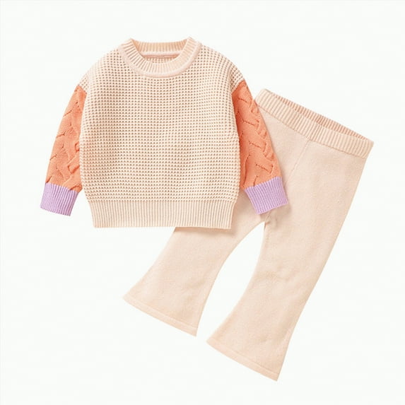 Futezty Toddler Boys Girls Clothes Fall Winter Outfit Sets, Baby Outfits Long Sleeve Round Neck Contrast Color Stretch Waistband 1T 2T 3T 4T 5T 6T 2-Pieces Set Everyday
