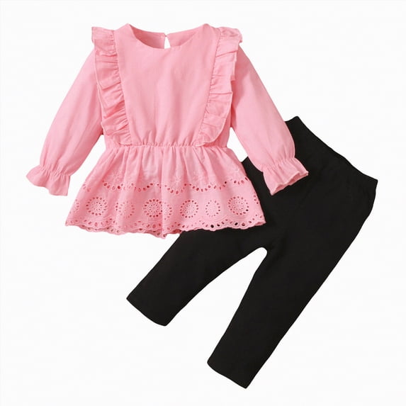 Futezty Toddler Boys Girls Clothes Fall Winter Outfit Sets, Baby Outfits Ruffle Sleeve Round Neck Cute Elastic Waist 6M 12M 24M 2T 3T 4T 5T 3PCS Everyday