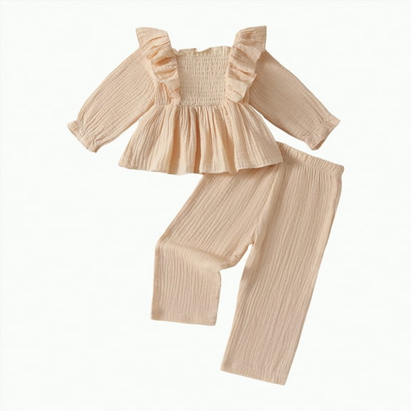 Futezty Toddler Boys Girls Clothes Fall Winter Outfit Sets, Baby Outfits Ruffle Sleeve Round Neck Cute Elastic Waist 6M 9M 12M 2T 3T 4T 2PCS Everyday