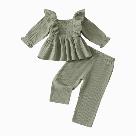 Futezty Toddler Boys Girls Clothes Fall Winter Outfit Sets, Baby Outfits Ruffle Sleeve Round Neck Floral Elastic Waist 6M 1T 2T 3T 4T 5T 2-Pieces Set Everyday