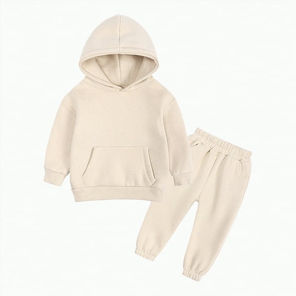 Futezty Toddler Boys Girls Clothes Fall Winter Outfit Sets, Kids Outfits Sets Long Sleeve Crew Neck Solid Elastic Waistband 0 6 12 18 24 Months 2T 3T 2 Piece Sweatshirt   Jogger Pant