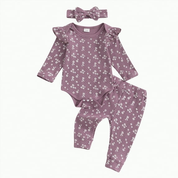 Futezty Toddler Boys Girls Clothes Fall Winter Outfit Sets, Kids Outfits Sets Long Sleeve Crewneck Floral Stretch Waistband 0 6 12 18 24 Months 2T 3T 4T 3PCS Playwear Set