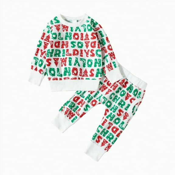 Futezty Toddler Boys Girls Clothes Fall Winter Outfit Sets, Set For Kids Long Sleeve Crew Neck Cartoon Elastic Waist 6 12 18 24 Months 2T 3T 2 PC Christmas