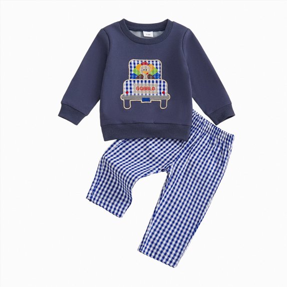 Futezty Toddler Boys Girls Clothes Fall Winter Outfit Sets, Set For Kids Long Sleeve Round Neck Plaid Elastic Waist 6 12 18 24 Months 2T 3T 2 PC Everyday