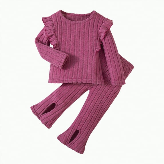 Futezty Toddler Boys Girls Clothes Fall Winter Outfit Sets, Set For Kids Long Sleeve Round Neck Solid Color Stretch Waistband 6M 12M 18M 2T 3T 3PCS Everyday
