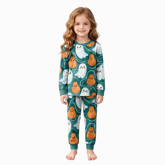 Futezty Toddler Boys Girls Halloween Pumpkin Pajamas Cute Ghost Print Pjs for Boy Jammies Little Kids Sleepwear Clothes Sets 2T-9T