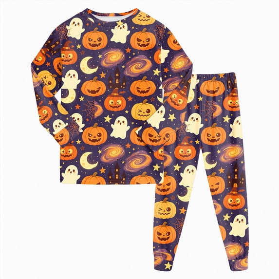 Futezty Toddler Boys Girls Pajamas Sets Halloween Pattern Kids 2 Piece Pj's Long Sleeve Crew Neck Tops and Pants Clothes Set Night Sleepwear 2T-9T
