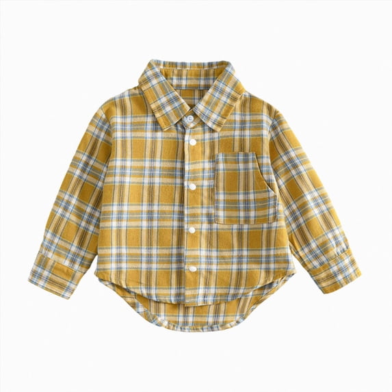 Futezty Toddler Boys Long Sleeve Button Down Plaid Flannel Shirt Baby Boy Collared Shirts Casual Tops 3M-5T