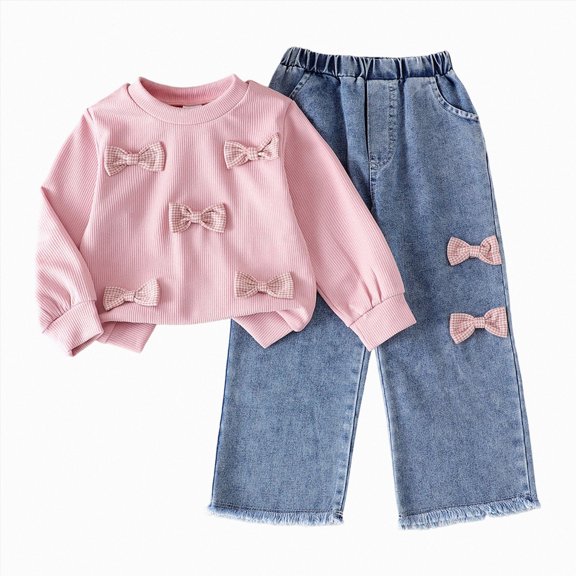Futezty Toddler Girls Clothes Fall Winter Blue Jeans Outfit Sets, Baby Girl Outfits 2T 3T 2 Piece