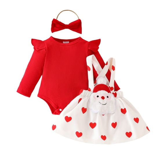 Futezty Toddler Girls Clothes Outfit Long 3 Piece Dress Set Set Gift (Red,3M)