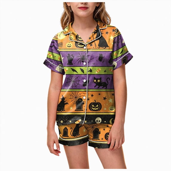 Futezty Toddler Kids Halloween Pajamas Baby Girl Ghost Pjs Set Satin Silk Jammies 2T-13T