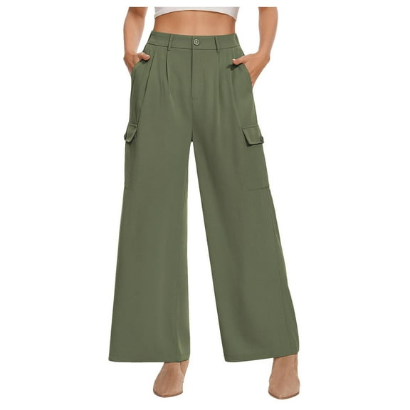 Futezty Wide Leg Pants for Women Cotton Linen Business Casual Long Trousers Palazzo Pants with Pockets