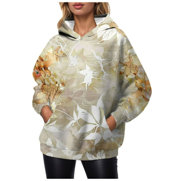 Futezty Women Camo Hoodies Print Oversized Long Sleeve Fall Sweatshirt Pullover with Kangaroo Pocket