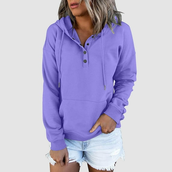 Futezty Women Casual Hoodies Long Sleeve Solid Lightweight Pullover Tops Loose Sweatshirt with Pocket