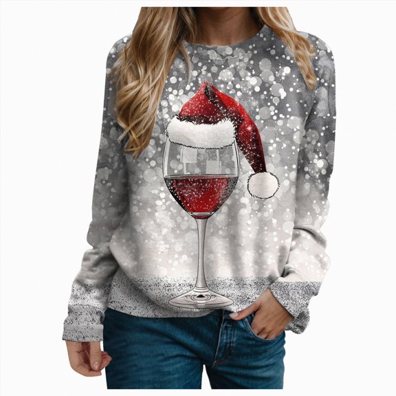 Futezty Women Christmas Tree Sweatshirt 3D Print Graphic Xmas Sweaters Crewneck Long Sleeve Shirt Pullover