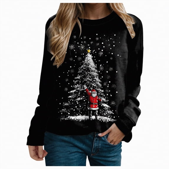 Futezty Women Christmas Tree Sweatshirt 3D Print Graphic Xmas Sweaters Crewneck Long Sleeve Shirt Pullover
