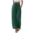 thumbnail image 1 of Futezty Women Cotton Linen Palazzo Pants Drawstring Elastic Waist Casual Wide Leg Trousers with Pockets, 1 of 5