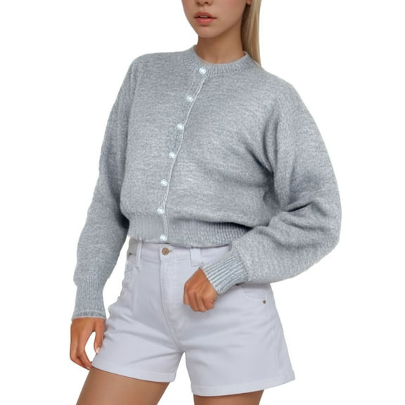 Futezty Women Cropped Bomber Jacket Long Sleeve Button Down Coat Outerwear