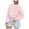 thumbnail image 1 of Futezty Women Cropped Bomber Jacket Long Sleeve Button Down Coat Outerwear, 1 of 5