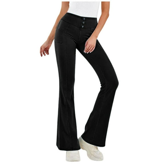 Futezty Women Flare Leggings with Pockets-Crossover High Waisted Bootcut Yoga Pants-Tummy Control Bell Bottom LeggingsLight Blue,M