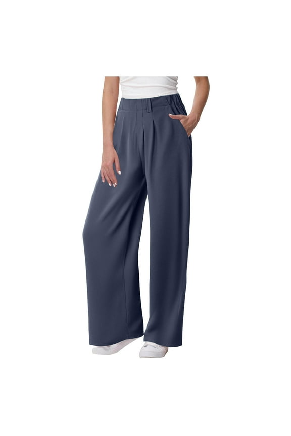 Women High Waist Casual Wide Leg Long Palazzo Pants Trousers with Pockets
