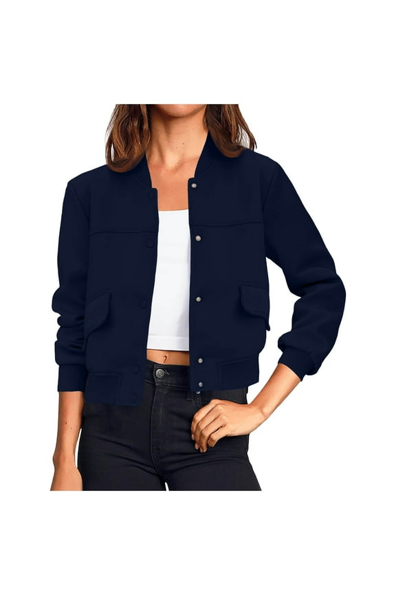 Women Turn-Down Collar Flap Pockets Snap Button Suede Jacket