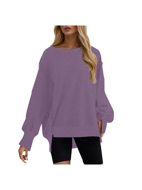 Women Oversized Reverse Seam Sweatshirt Casual Long Sleeve Crewneck Lightweight Pullover Tops Loose Sweatshirts