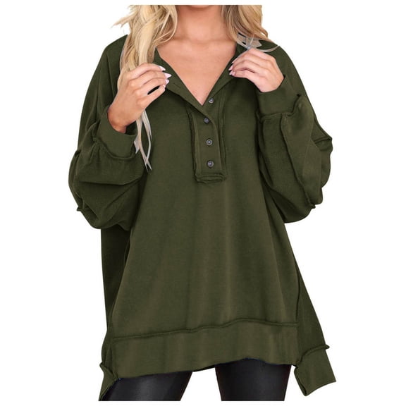 Futezty Women Oversized Sweatshirt Casual Long Sleeve Button Henley Neck Pullover Tops Outfits