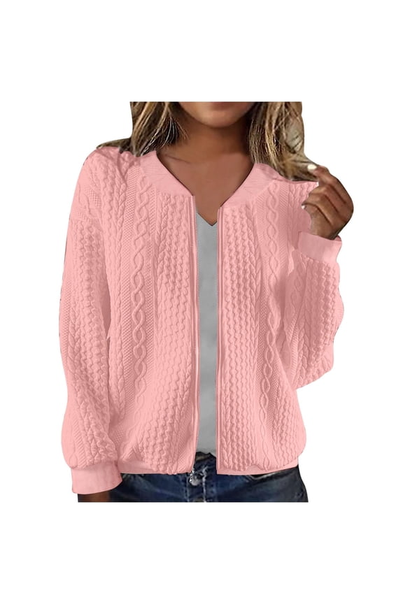 Women Slub Knit Full-Zip Hoodie, Textured Cotton Zip-Up T-Shirt Hoodie for Women