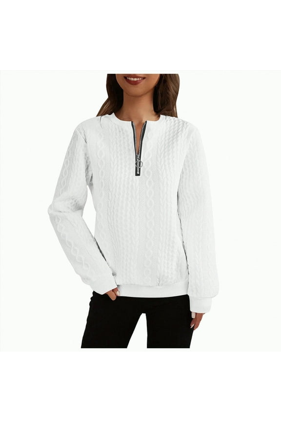 Women's Casual 1/4 Zip Sweatshirt Long Sleeve Zipper Solid Color Textured Pullover Fall Loose Shirts Tops