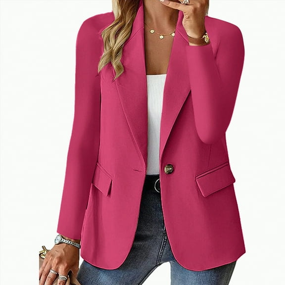 Futezty Women's Fashion Solid Button Suit Coat Long Sleeve Hatless Casual Coat/Jacket Tops Fleece Jacket Women Solid Color Cardigan Suit Casual Lapel Long Sleeve Jacket With Pockets Suit Coat