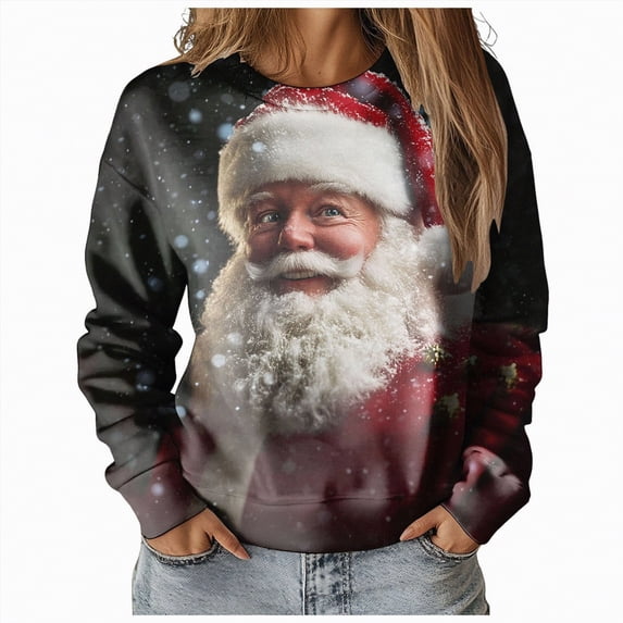 Futezty Women's Raglan Shirt Christmas Tops Long Sleeve Xmas Pullover Blouse Red Glass Santa Hat Graphic Sweatshirt